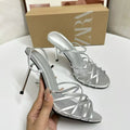 Za summer 2025 new thin strap leather high heel sandals - women's braided strap decorated stiletto heel sandals - fashionable and versatile style