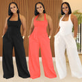 C7390 cross-border   fashion women's casual loose backless halter solid color jumpsuit