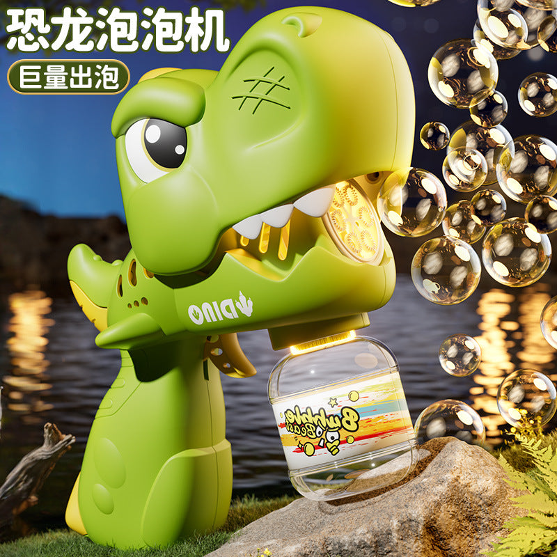 Kids' automatic light-up bubble machine - hot-selling shark & dinosaur electric bubble gun - perfect for parks, plazas, and street vendors!