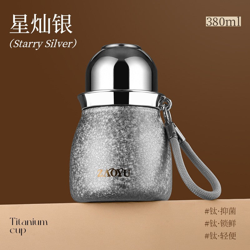 Titanium-covered yuanbao gourd thermos cup fulu cup tea water separation three-drink thermos water cup stew tea cup thermos cup tea set