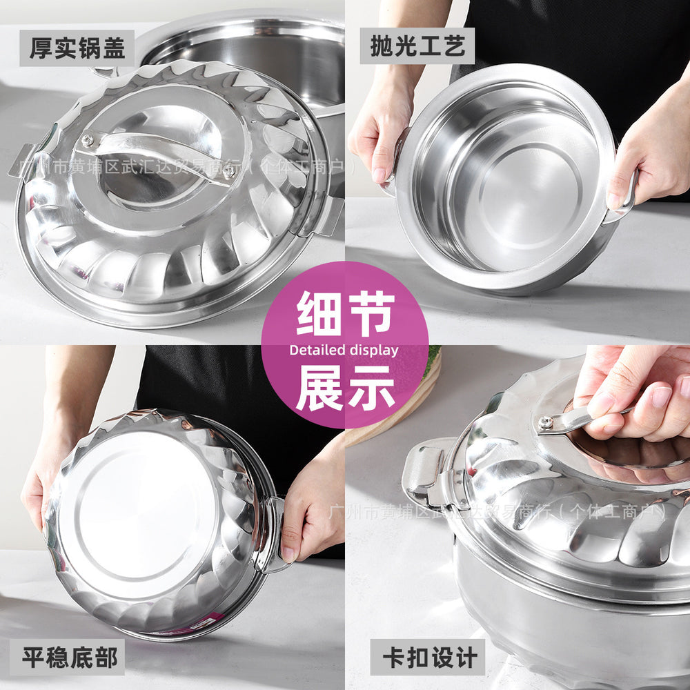 Stainless steel all-steel orchid pot diamond double-layer fresh-keeping pot 7-piece thickened suit large-capacity fresh-keeping box tableware