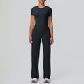 Cloud-feel outdoor casual sports short-sleeve yoga set - high-waisted, butt-lifting, straight-leg, wide-leg, quick-dry running & fitness outfit