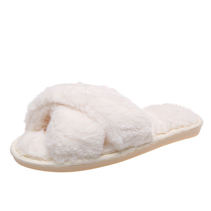 Crossed fur slippers for women 2024fall and winternew arrivalk-stylefashionslimming look one-piece cotton slippers trendyflats slippers for women