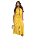 C7785 cross-border  new women's halter deep v-neck solid color loose drape wide-leg pants vacation casual set