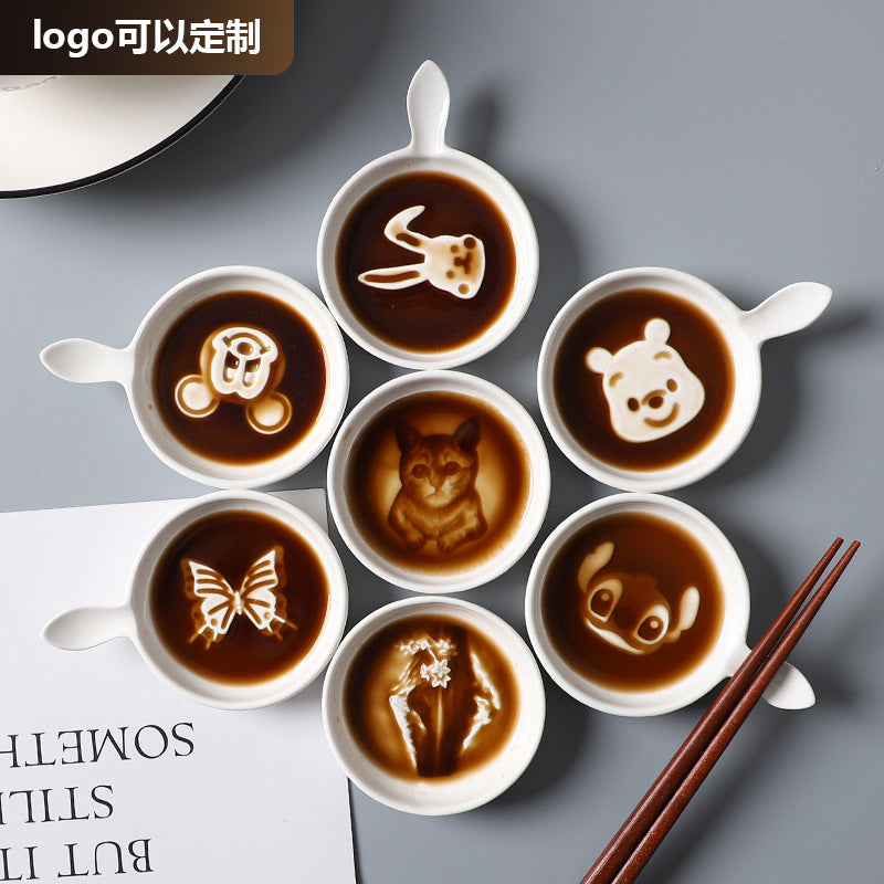 Ceramic tableware cartoon seasoning dipping dish for home bowls and chopsticks creative sauce hotel cute side dish soy sauce personalized