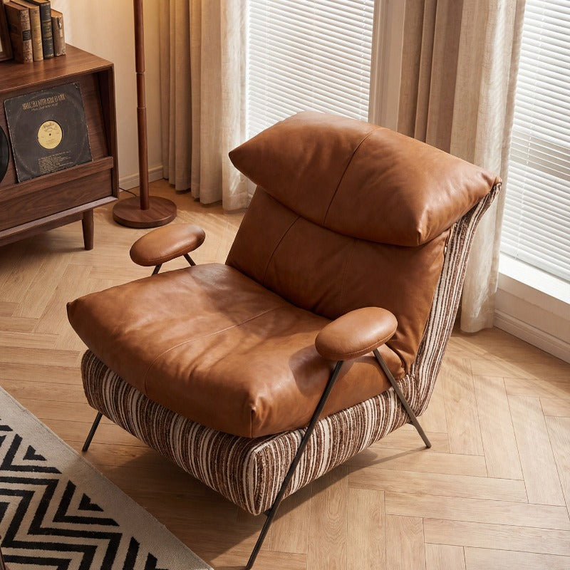 Leisure chair living room sofa chair balcony single chair italian normcorecasual chair first layer cowhide down soft chair