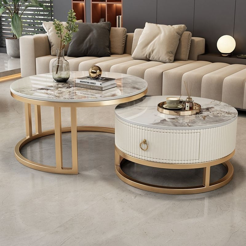 Rock slab coffee table living room for homecasual modern small apartment new arrivalaccessible luxury double-layer telescopic round side table tea table