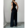 Women's one-shoulder jumpsuit with 3d floral appliqué, sleeveless wide-leg formal party romper