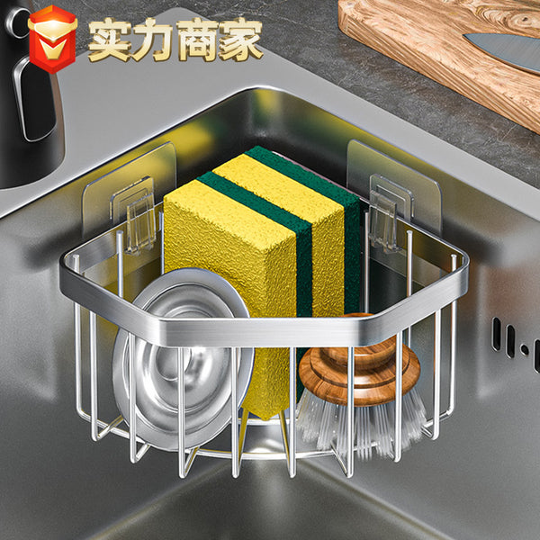 Kitchen Sponge Shelf Stainless Steel Pool Sink Steel Wire Ball Scrubbing Cloth No Punching Wall Hanging Storage Drain Shelf