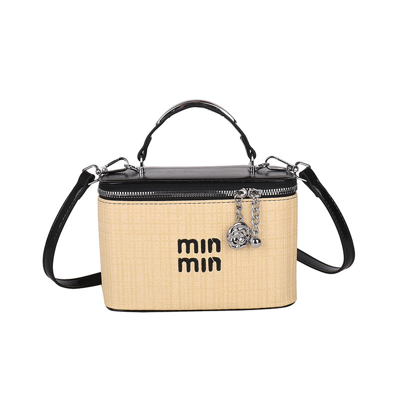 Cross-border niche striped casual box bag women's summer fashion commuter handbag Korean version retro versatile messenger bag