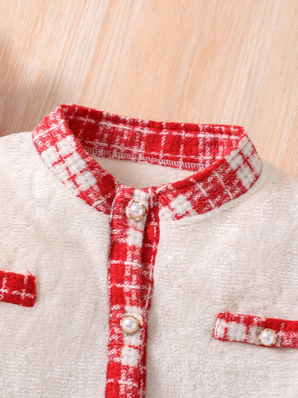 girls' christmas style outfit: red plaid skirt & elegant long-sleeve jacket two-piece set