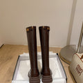 Petites thick heel boots women's thick round toe small gold buckle knee high knight boots boots 2025 brown black waterproof