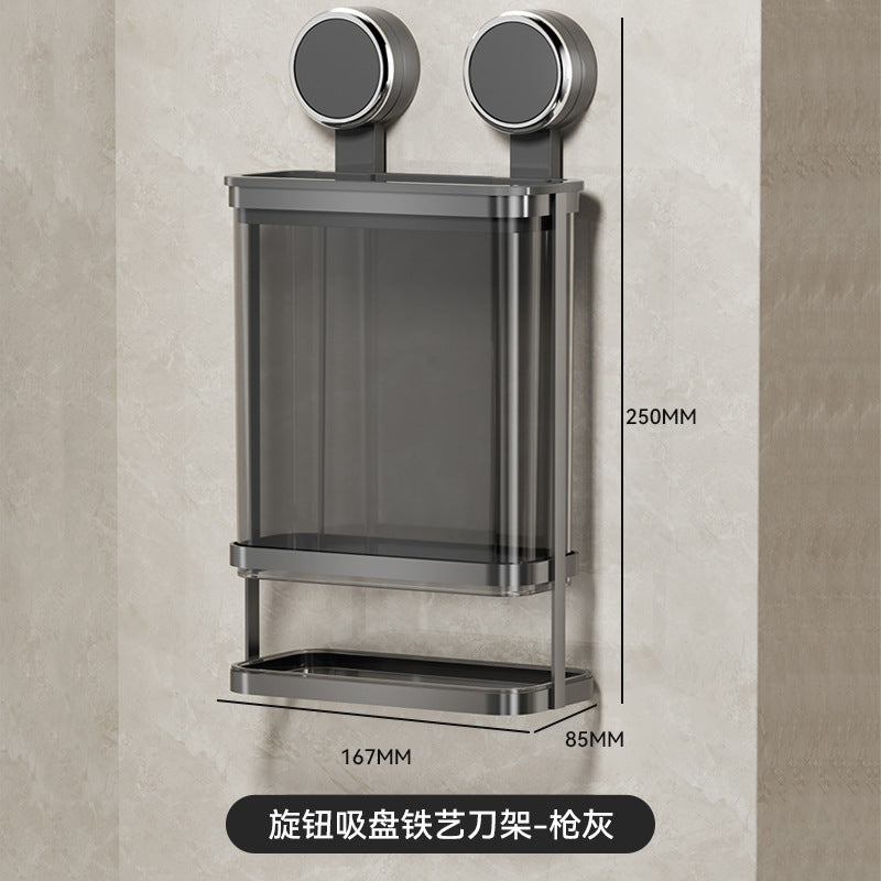 Kitchen suction cup knife holder rack 2025 new household wall-mounted integrated knife organizer with drainage knife stand and kitchen knife rack