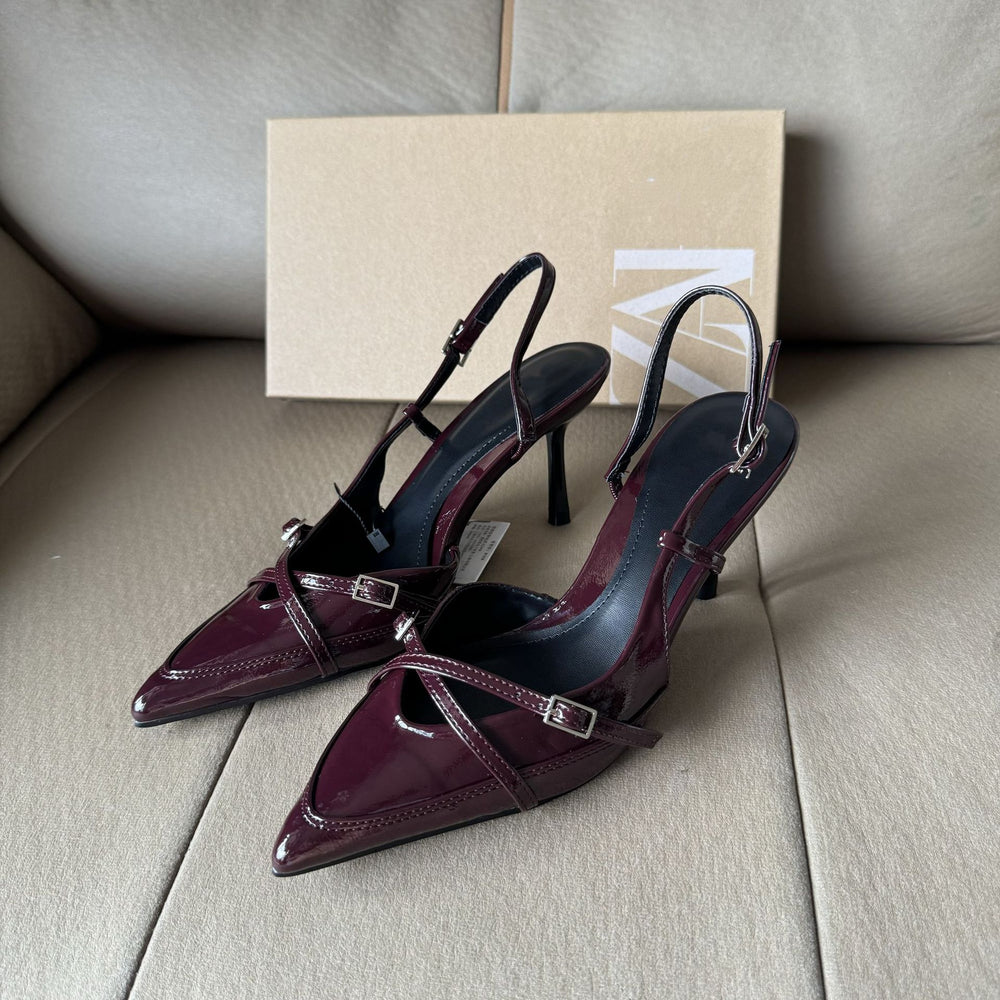 Spain 2025 new black and white color block pointed toe low-cut women's shoes criss-cross strappy stiletto heel mule fashion sandals