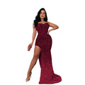 C6792 cross-border   fashion women's solid color sequin sleeveless backless maxi dress