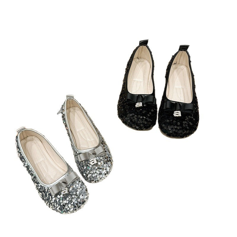 Sequin flats women's  summer new arrivalfrench evening light mouth fashioncasualbowsflats bean shoes