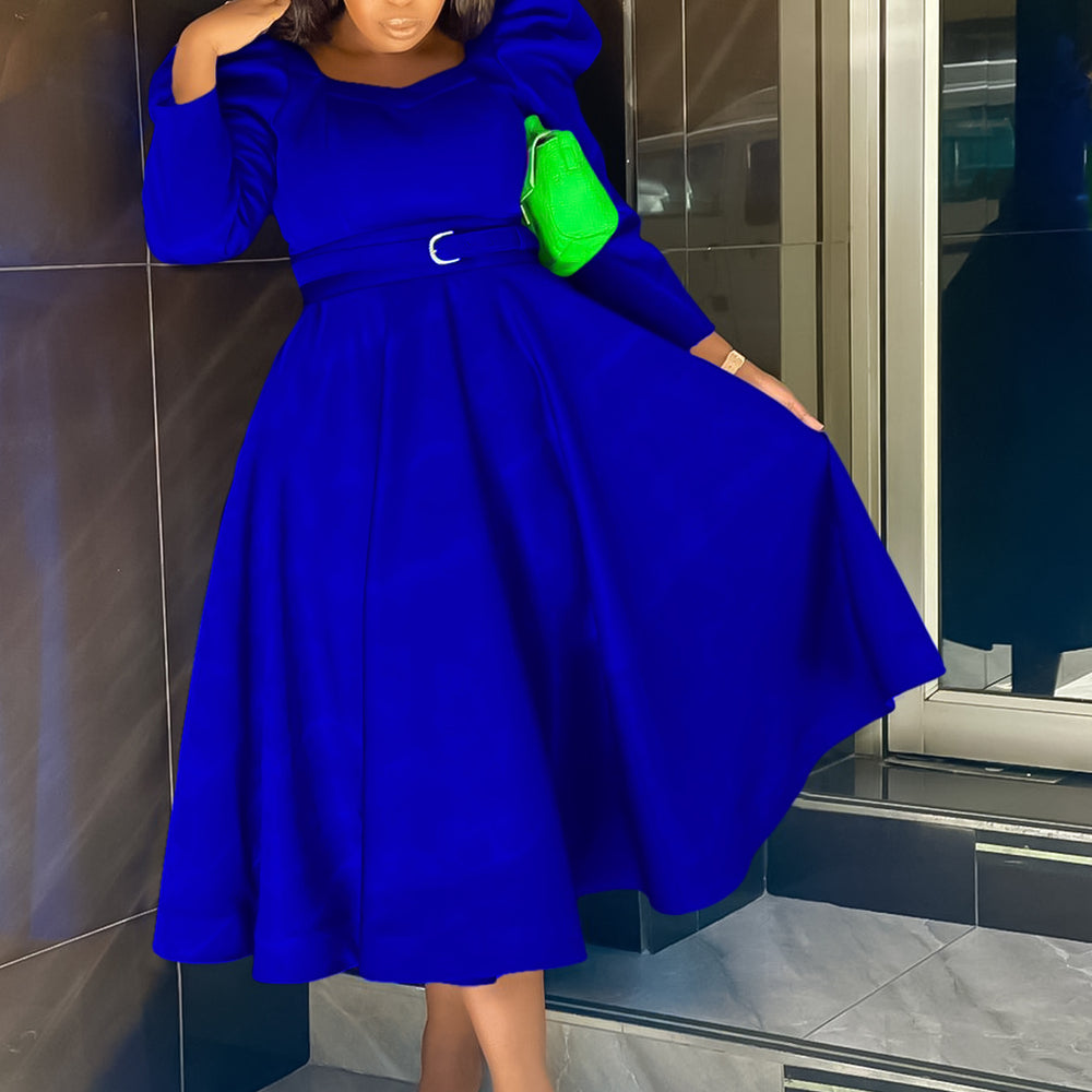 D467  cross-border women's winter new fashion puff sleeve plus size banquet party dress foreign trade dress