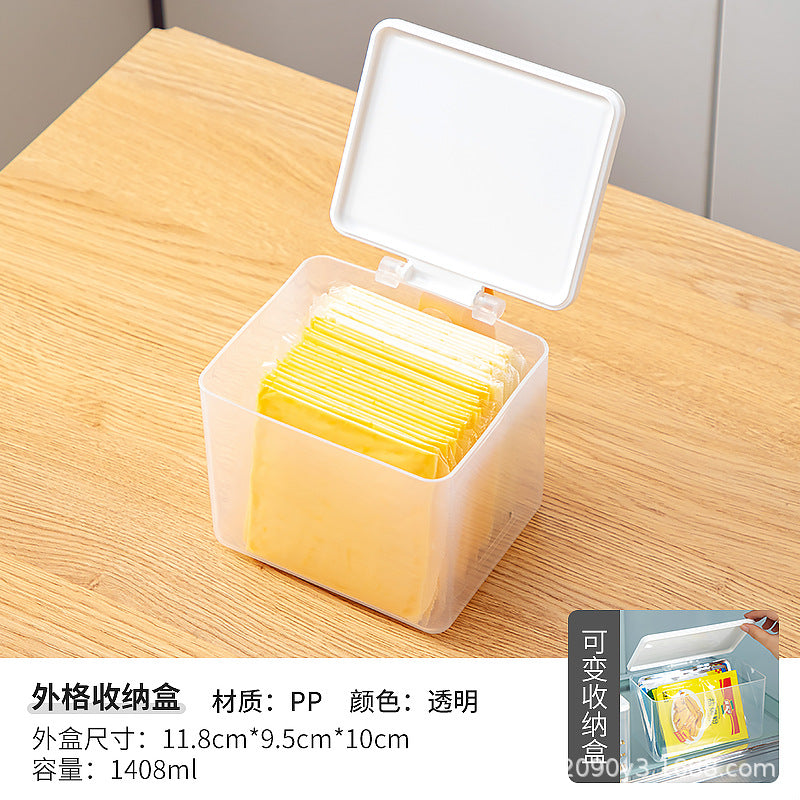 Kitchen seasoning storage box Household multi-functional grid four-grid integrated flip cover Food refrigerator storage box