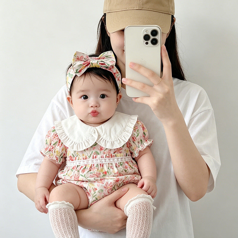 Newborn baby girl summer outfit - floral romper, lightweight princess bodysuit, cute and adorable summer clothes