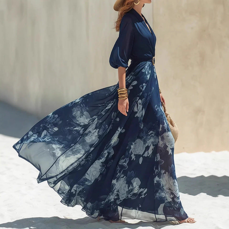 Amazon european style bohemian floral v-neck maxi dress - new summer slimming dress for women
