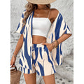 fashion for europe and america:  resort collection - elegant printed two-piece set: shirt & high-waisted shorts (short sleeve)