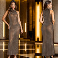 C7077 cross-border   independent station fashionable women's hot diamond v neck sleeveless dress length