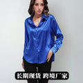 Satin shirt women's satinartificial silk long sleeves  best sellingpure colortopselegance button front lapel shirt