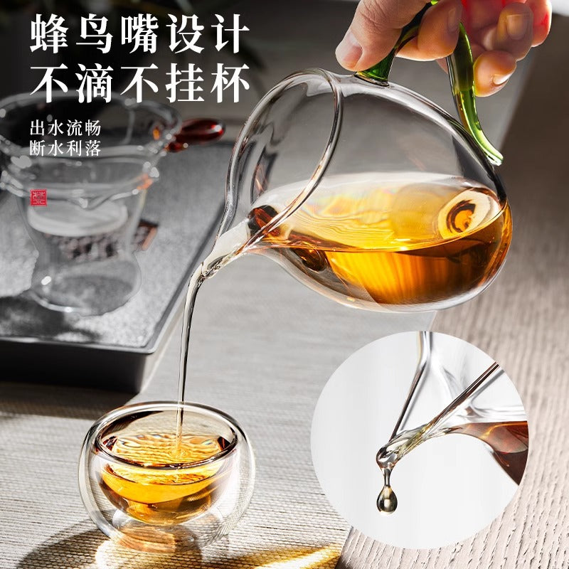 Glass fair cup with handle and filter fair cup glass thickened heat-resistant kung fu tea set tea drain set tea set