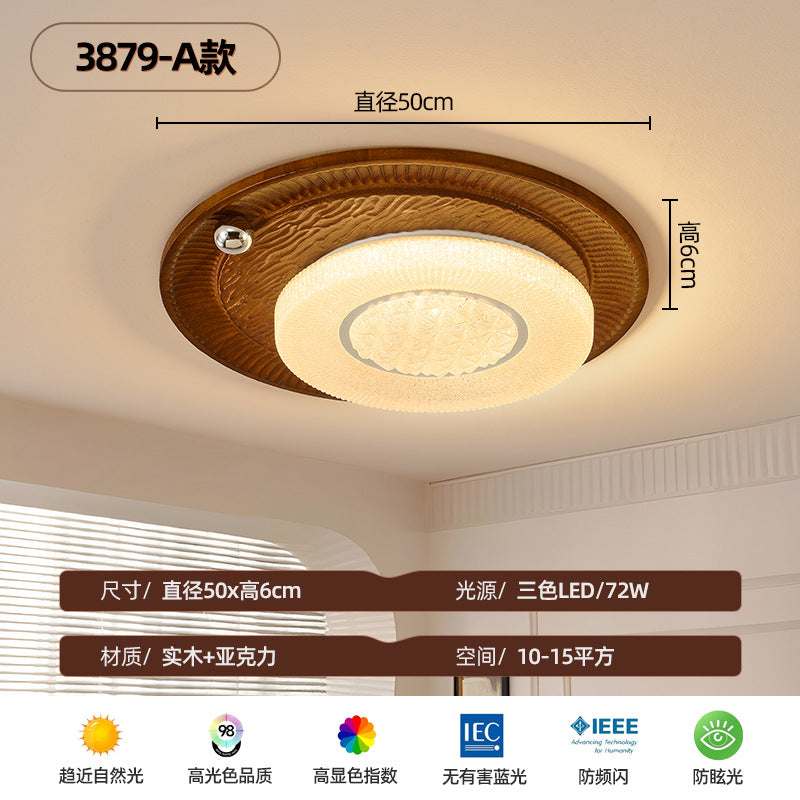 Wabi silent wind bedroom ceiling light walnut pattern retro wind bedroom ceiling light medieval master bedroom light minimalist study light
