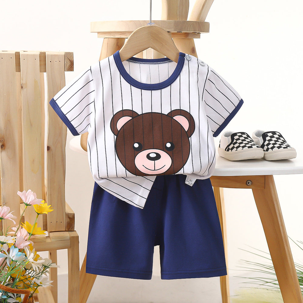 Kids' short-sleeve set: 100% cotton boys' t-shirt & baby summer outfit - girls' shorts, infant clothing, wholesale summer apparel