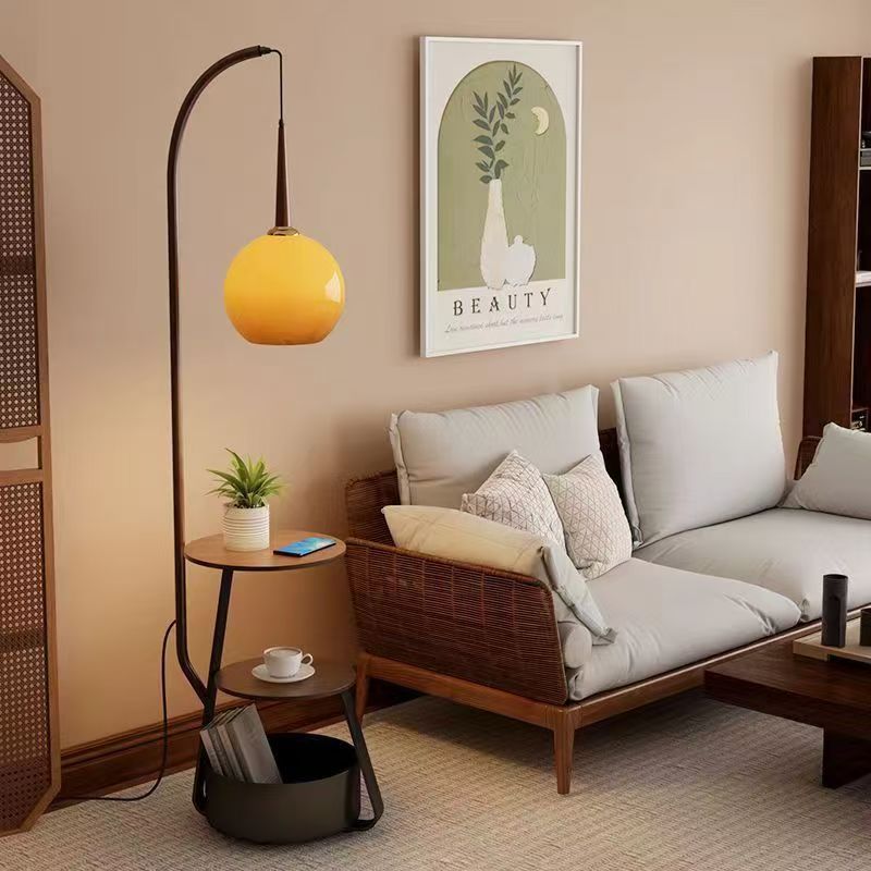 Medieval style living room grapefruit floor lamp next to the sofa living room bedroom bedside table storage all-in-one atmosphere vertical floor lamp