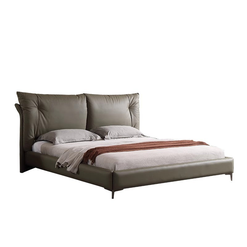 Made in foshan, leather art bed, large family double genuine leather bed, for home, secondary bedroom, accessible luxury classy soft bed, master bedroom
