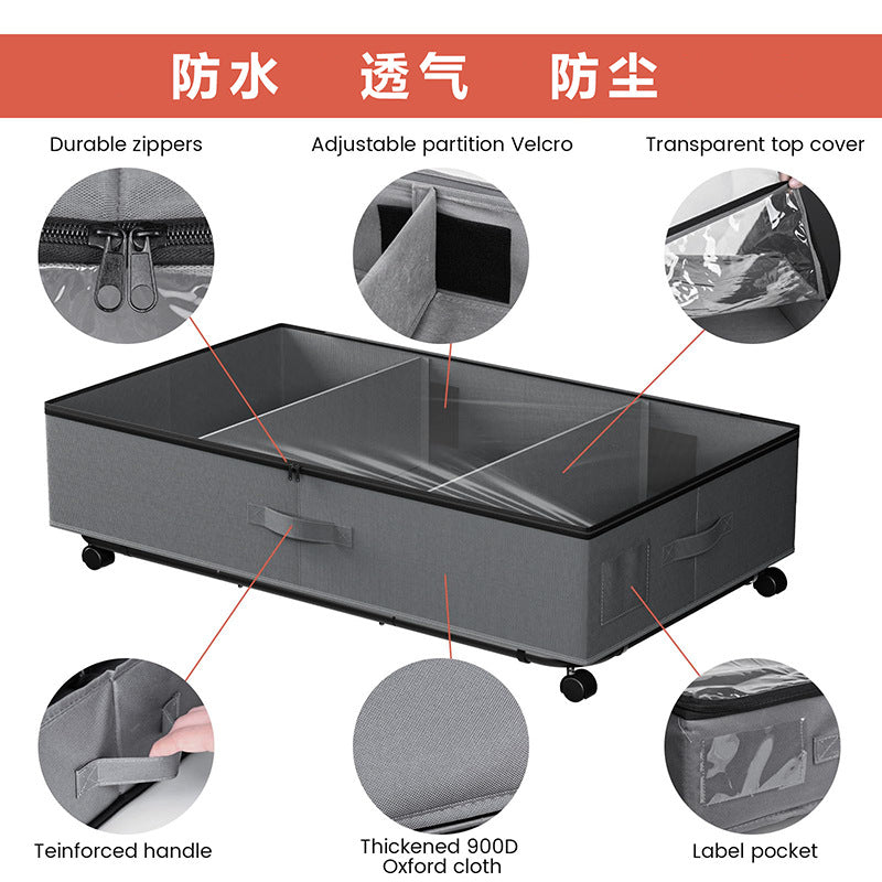 Household under-bed storage with wheels Queen under-bed clothing storage rack for blankets and toy storage boxes