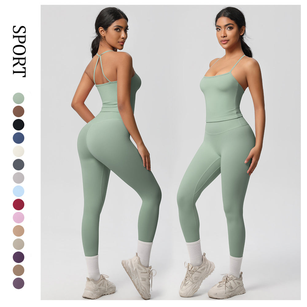 European and american nylon brushed quick-dry yoga outfit sexy backless tight sports bra set outdoor running fitness apparel