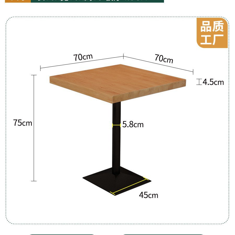 Cafe square table square wrought iron solid wood dining table commercial staff restaurant snack bar table and chair combination 1016