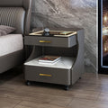 Italian smart bedside table minimalist modern leather bedroom wireless charging popular minimalist storage cabinet high-end rock slab