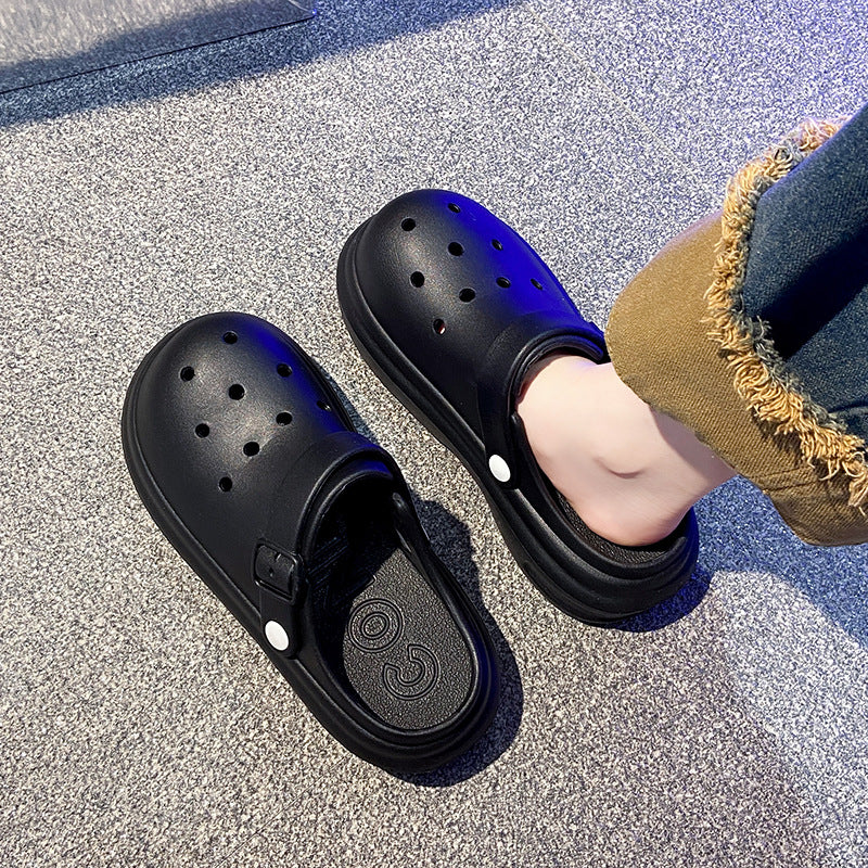 Women's clogs summer outdoor wear non-slip thick sole slippers "stomping on shit" feel couple casual two-wear closed-toe beach sandals