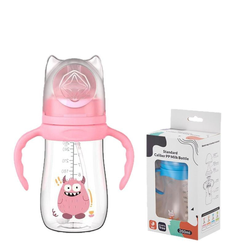 English boxed baby bottle anti-drop and leak-proof wide diameter pp bottle with handle anti-choking and anti-flatulence bottle wholesale