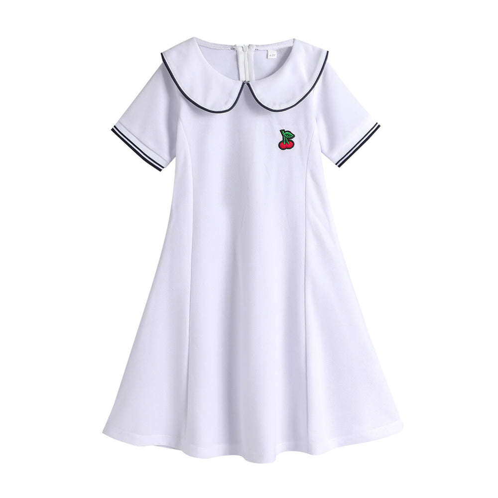 new girls' summer doll collar princess dress - stylish and chic short-sleeve dress for school-age girls