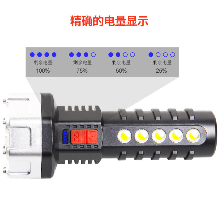 Cross-border new USB strong light charging flashlight side light COB built-in battery electric display LED outdoor home flashlight