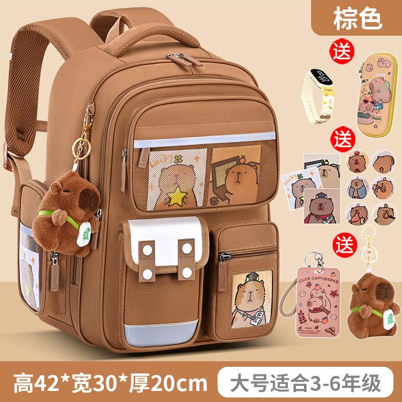 Capybara backpack - perfect for elementary school students (grades 1-6), boys and girls. spine-protecting, lightweight, and extra-sized