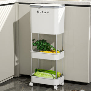Kitchen trash can - home use, no bending, multi-layer, large capacity, with lid, rolling, removable, wet & dry separation, inner bucket, wall-mounted