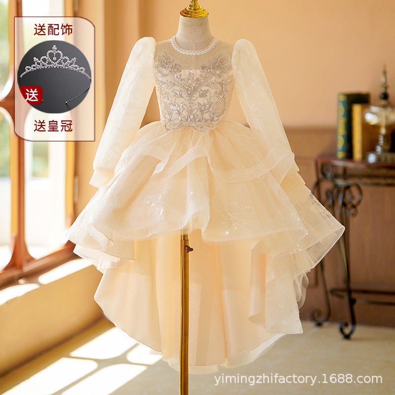 Girls' train dress new arrivallong sleevesspring & fallkids princess dress evening dress birthday style 3-12 years old skirt