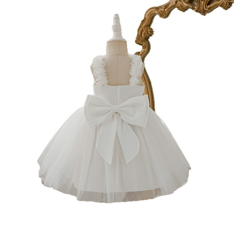 white lace evening dress high-end backless princess dress birthday party prom puffy gauze skirt girl performance