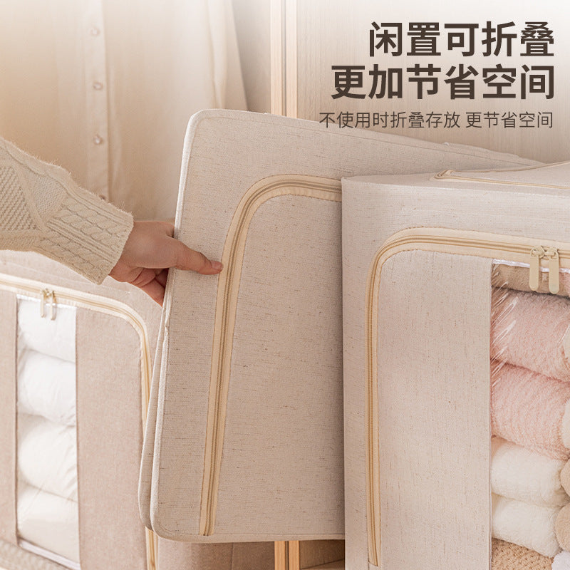 Clothes storage box Cotton and linen with steel frame Foldable storage box Cotton quilt down jacket finishing box Fabric Baina box
