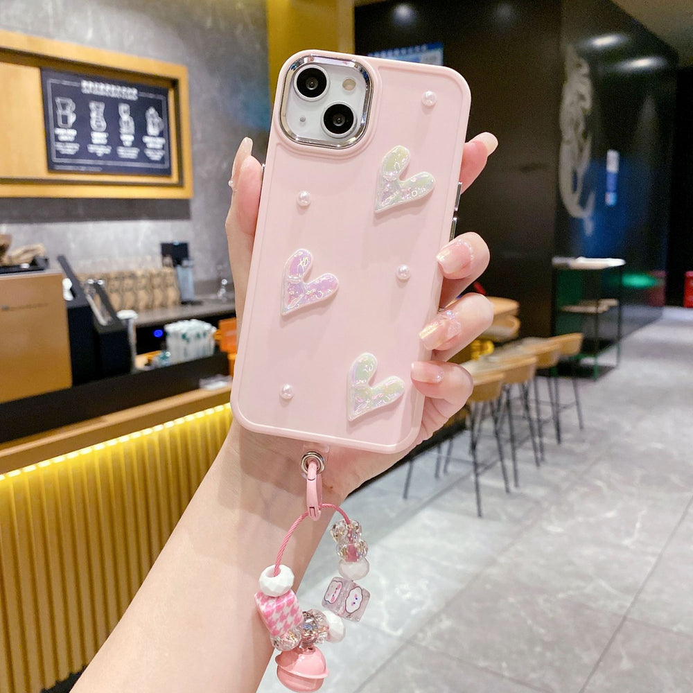 Suitable for apple 16pro metal photo frame pearl heart mobile phone case iphone7p/xr pure color protective cover
