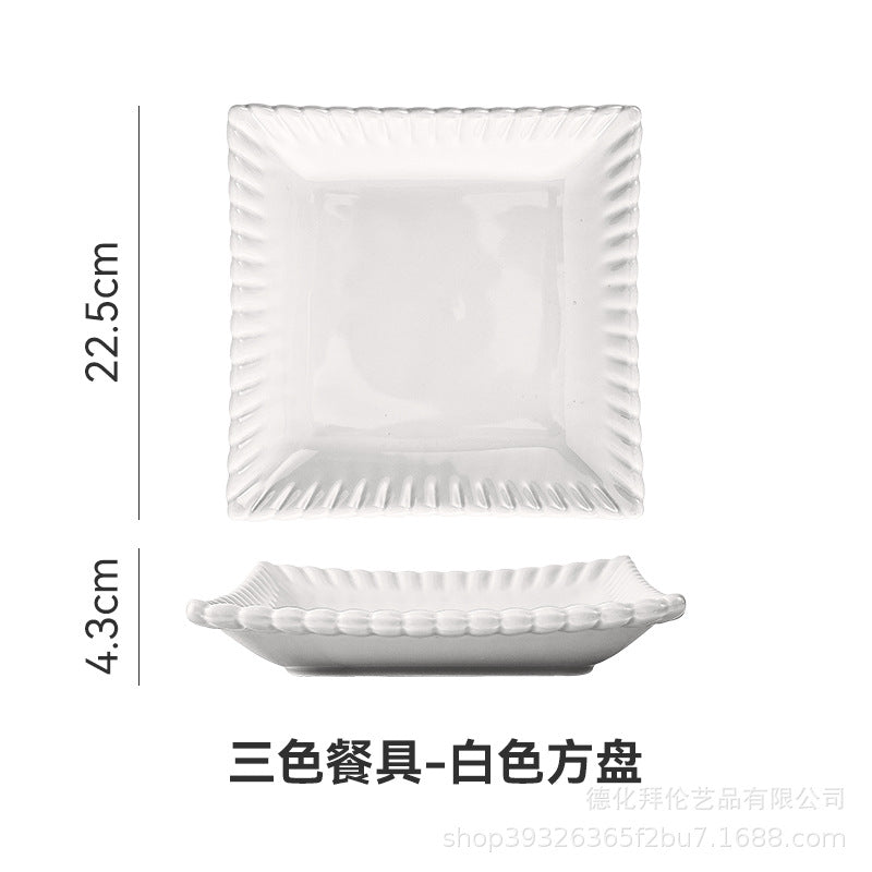 Insfrench creative pearl edge bowl, plate and dish tableware combination restaurant for home dessert oatmeal rice bowl suit