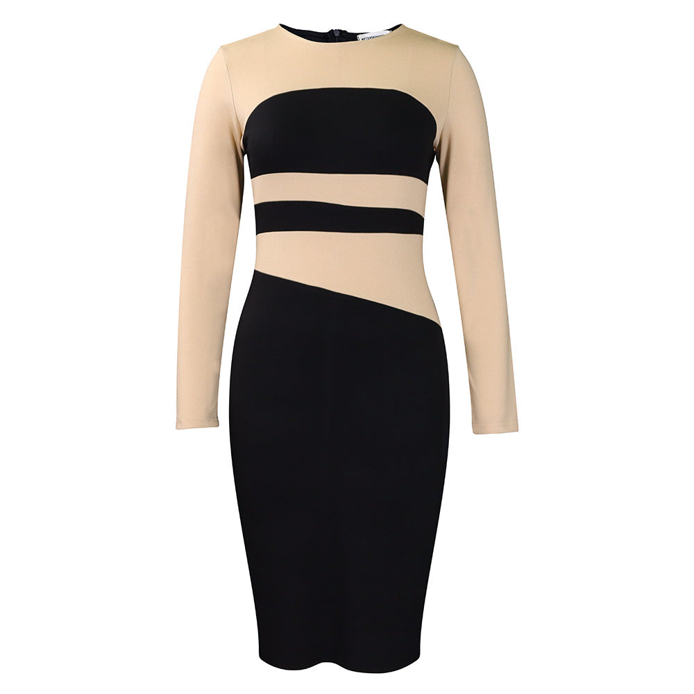D397 european and american women's clothing  new fashion elegant and chic slim-fit ol color block bodycon plus size african dress