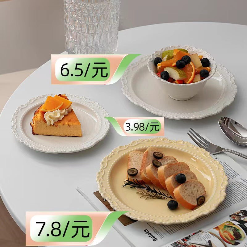Ins embossed ceramic dinnerware set - vintage style dinner plates, western dinner plates, vegetable plates, royal style cream ceramic plates