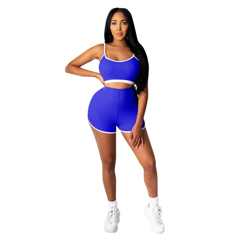 C3635 in-stock cross-border   fashion european and american women's yoga cropped tank top two-piece set